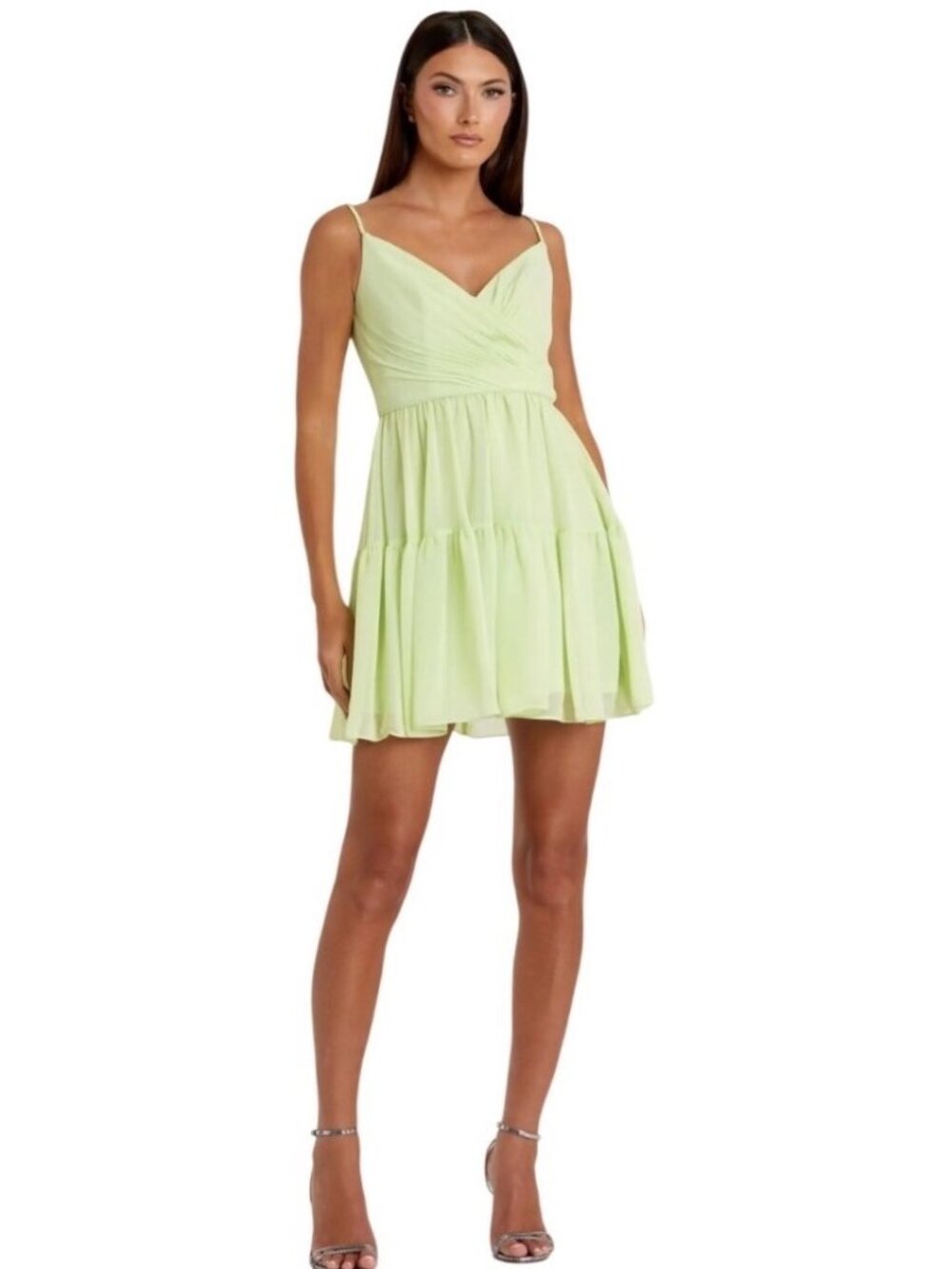 MAC Duggal Braided Spaghetti Strap Faux Wrap Crepe Ruffle Mint Dress Size 4 New